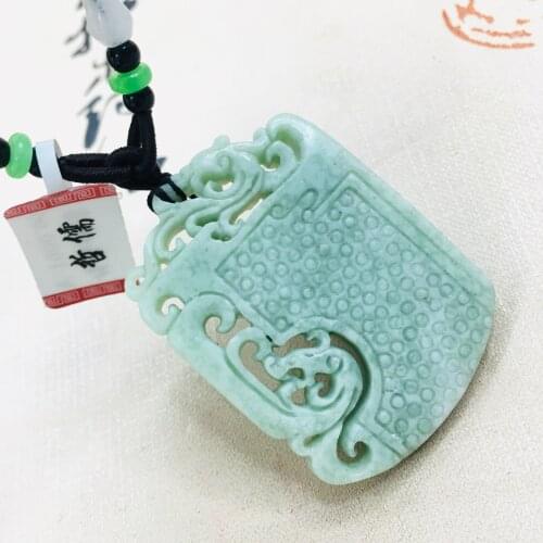 Zheru natural Hetian green jade carved hollow double dragon pendant with wooden beads necklace men and women sweater chain