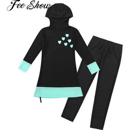 Toddler Kids Girls Bathing Suits Swimwear Long Sleeves Full Cover Conservative Hijab Burkini Swimsuit Quick Dry Summer Beachwear