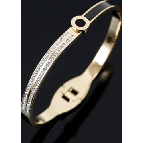 Fashion CZ Crystal Bangle Bracelets Stainless Steel Black Shell Roman Numerals For Men Women Couple Bracelet Wedding Jewelry