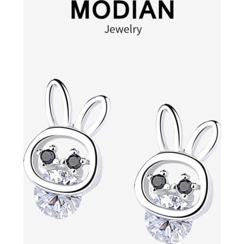 Modian 100% 925 Sterling Silver Lucky Rabbit Cute Simple Stud Earrings For Women Fashion Animal Design Authentic Fine Jewelry