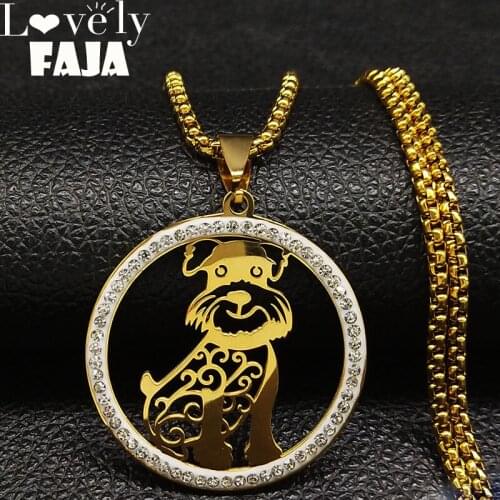 Fashion Schnauzer Dog Crystal Stainless Steel Necklaces Pendants for Women Gold Color Necklace Jewelry colgantes N18827