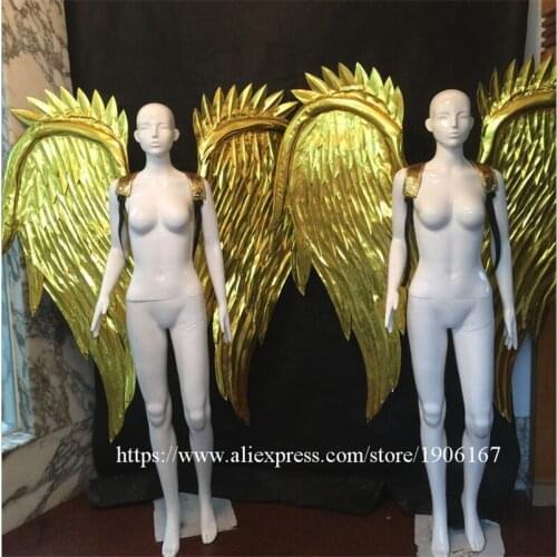 2Pcs Fashion Gold Plated Catwalk Shows Wings TV Stage Show Suit Clothing Party Singer DJ Bar Performance Dance Dress Clothes