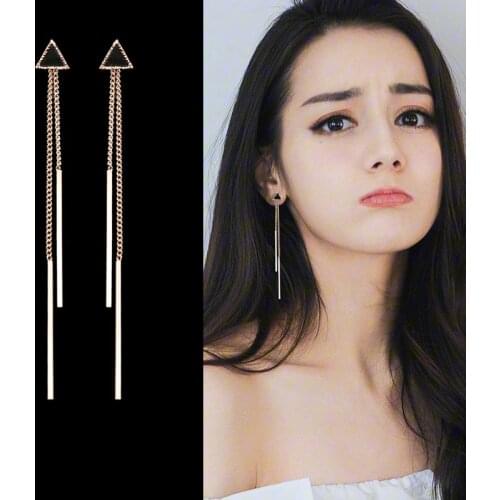 Korea Geometric Triangle Long Tassel Bar Drop Earrings For Women Minimalist Personality Ear Line Dangle Long Earrings Oorbellen