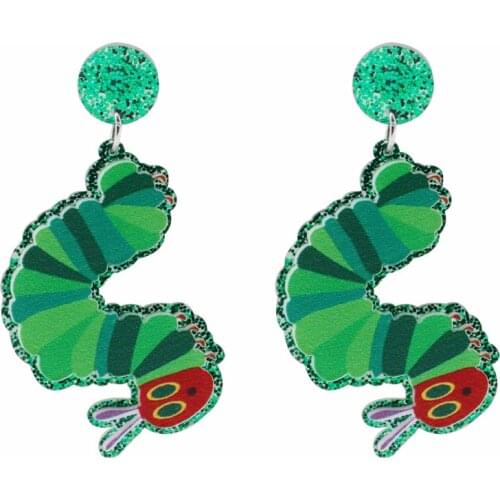 New Funny Creative Green Caterpillar Acrylic Earrings for Women Girl Creative Lovely Insect Long Dangle Earrings Fashion Jewelry
