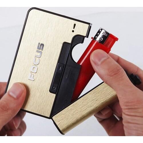 Genuine FOCUS Automatic Ejection Cigarette Dispenser case new luxury Can Mount Lighter Metal Box male Christmas smoking gift
