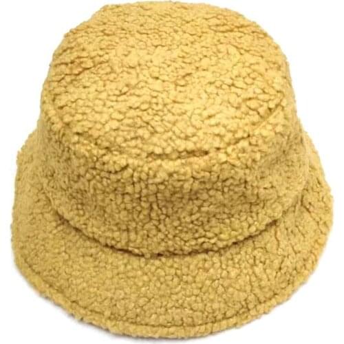 Korean Star Style Sherpa Bucket Hats Autumn Winter Warm Brand Big Brim Women Ceiling Fisherman Cap Folding