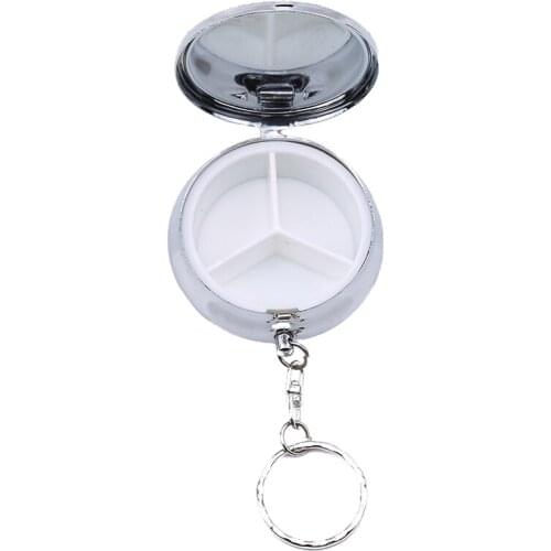 Silver Compact Round Metal Pill Medicine Holder Organizer 3 Compartment Portable Pill Organizer Container