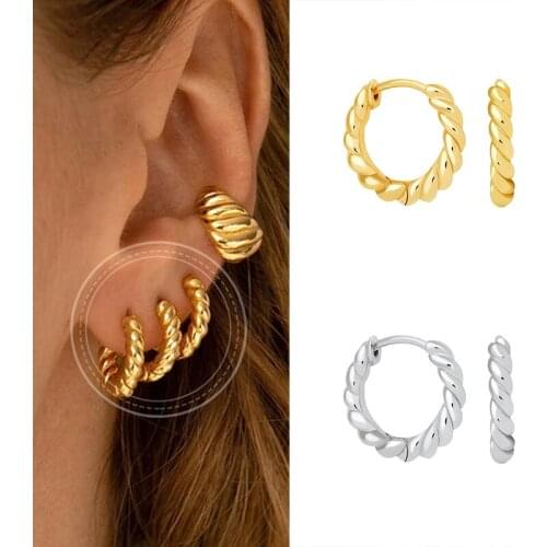 925 Sterling Silver Spiral pattern Huggie Hoop Earring For Girls Woman Circle Round Earrings Hoop Fine Jewelry orecchini donna