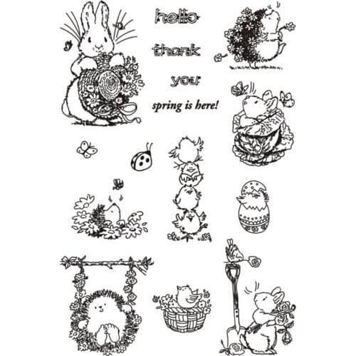 Happy rabbit/hedgehog stamp clear scrapbooking silicone rubber stamps planner journal