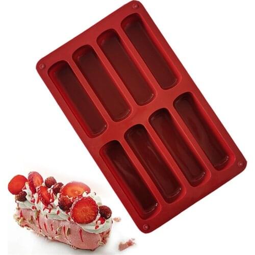 Silicone Cake Molds Long Strip Finger Biscuit Mold 8 Holes Oven Cake Puff Ice Mould Tray Bakeware DIY Kitchen Baking Tools