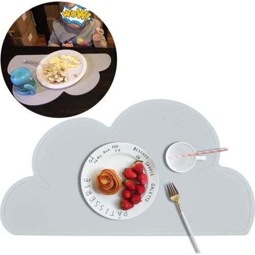 Silicone Placemats for Kids Baby Toddlers BPA-Free Cloud Shape Placemat Portable Food Mat Reusable Easy to Clean and Roll Up