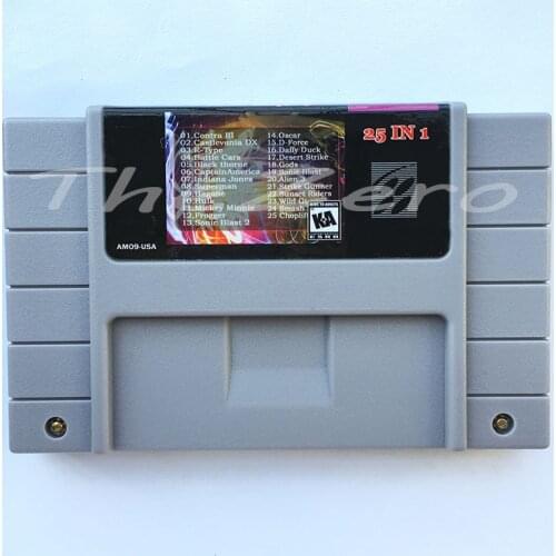 Super 25 in 1 for 16 bit NTSC Console Game Cartridge Contra 3 Sonic Alien Smash Hulk Man Castlevaniafor 46 Pin