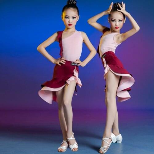 Summer Child Girls Latin Dance Dress Ballroom Professional Practice Costumes Salsa Rumba Competition Practice Dancewear 110-180