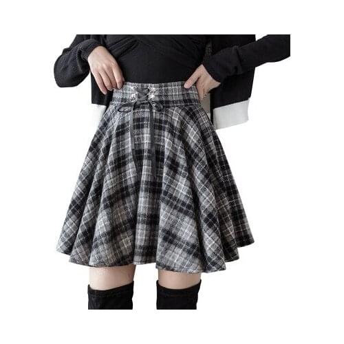 Ruibbit Autumn Winter Women Harajuku Gothic Black Gry Sexy Plaid A-Line Skirt Punk Style High Waist Short Mini Skirts Plus Size