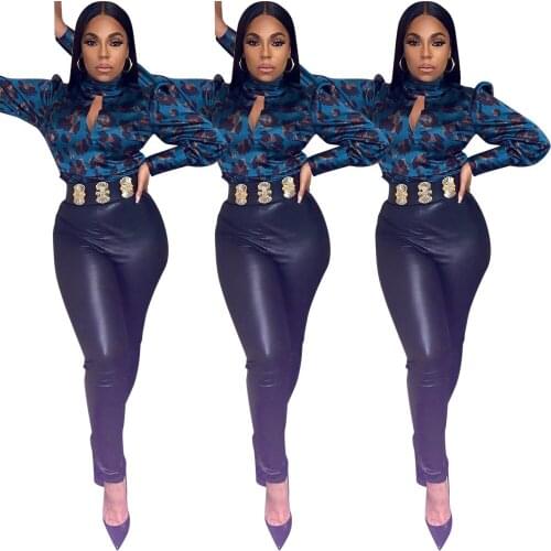 Womens blouse spring and autumn womens long-sleeved chest slit gold velvet print blouse