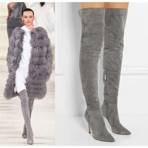 Winter Botines Mujer Black Gray Faux Suede Sexy Women Over the Knee Boots High Heel Thigh High Women Boots Long Botas