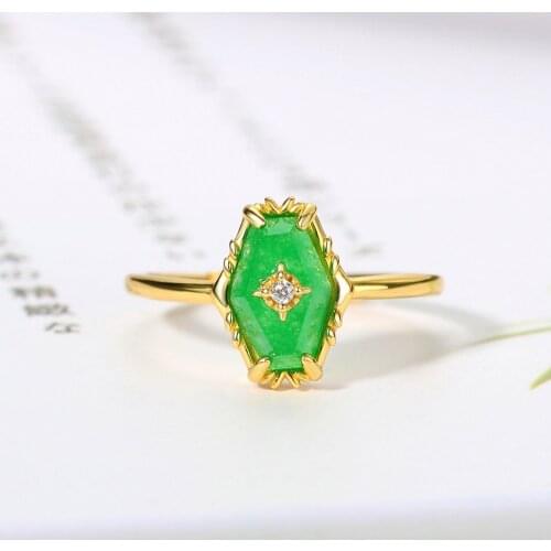 LAMOON Vintage Luxury Wedding Ring 925 Sterling Silver Ring For Women Natural Quartzite Jade 14k Gold Plated Fine Jewelry RI129