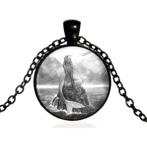 Mermaid Glass Pendants necklace Vintage Fairytale Ocean Sea Necklaces Women Clavicular Chain Beach Jewelry Accessories Choker