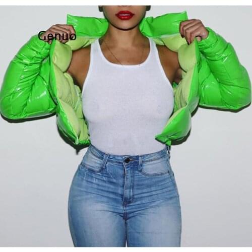 Winter Down Jacket Women Neon Color Cropped Puffer Jacket Parka Outwear Thick Bubble Coat Fashion Streetwear