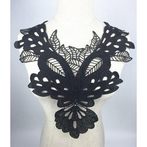 1 PC Hot Sale Sewing DIY Craft Big Neckline Collar Applique Patch34*48cm Black White Polyester Flower Venise Lace Trims