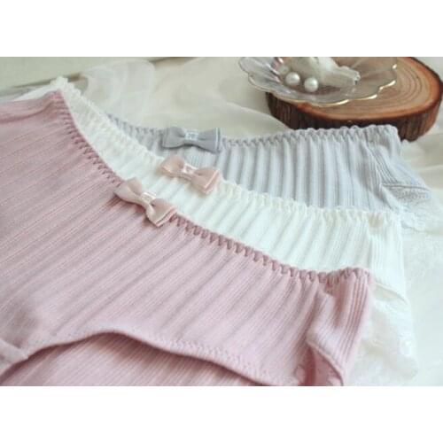 100% Real Photos 2018 New Arrival Stretchy Solid Rib Cotton Cute Kawaii Thong Briefs Panties Underwear Lingerie Knickers WP462