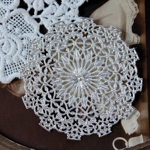 100PCS 65mm Silver plated RAW brass Filigree Jewelry Connectors Setting Cab Base Connector Finding (FILIG-S-9)