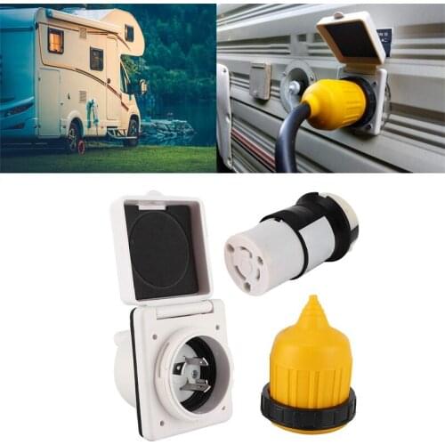 3Pcs 30A 125V RV Power Inlet Kit Waterproof Power Socket Cord End Connector Twist Lock US Plug With Waterproof Cover For RV Boat