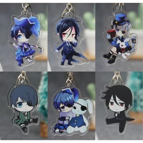 Japanese Acrylic Anime Black Butler Kuroshitsuji Cartoon Pattern Keychain Cosplay Prop Pendant Backpack Decor Keyring Gifts 1pcs