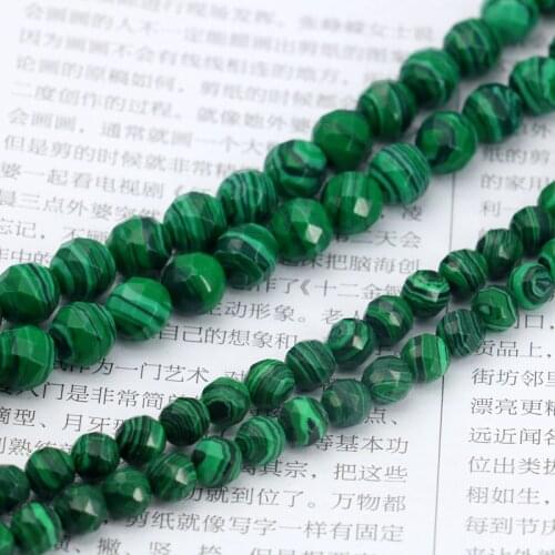 Green malachite faceted round shape 6mm 8mm size optional loose beads 15" stripe stone women jewelry fashion