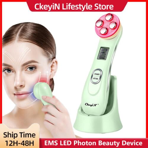 CkeyiN 5 in 1 Electroporation Microcurrent Facial MassagerRF EMS LED Photon Beauty Device Lifting Anti-aging Skin Rejuvenation