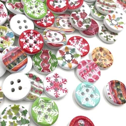 25/50/100pcs 15mm Assorted Christmas Wooden Button Lot Craft Card Embellish WB424