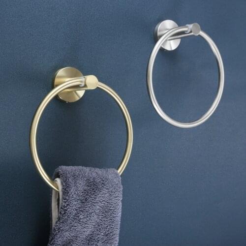 Ring Towel Holder Round Hand Wall Mounted Rack Stainless Steel Brushed Nickel/Gold Modern Minimalism Bathroom Kitchen Home Hotel
