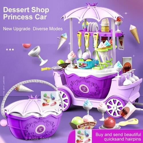 Childrens Pumpkin Princess Car Toys Ice Cream Shop Toys for Kids Girl Princess Pretend Play Simulation Kitchen Tableware Trolle