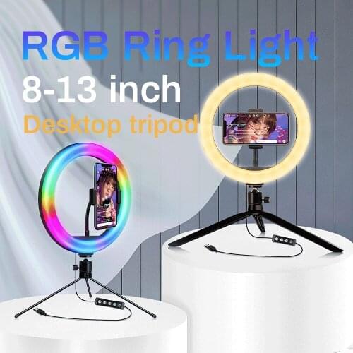10 12 13 inch RGB Ring Light tripod LED Ring Light Selfie Ring Light with Stand control RGB 26 colors video light For Youtube