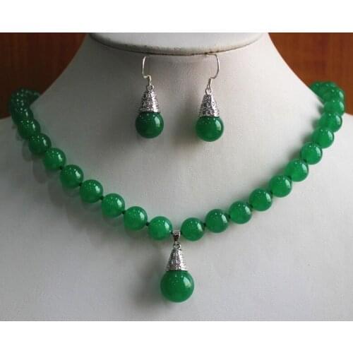 8mm green jade necklace l hook earring pendant necklace set