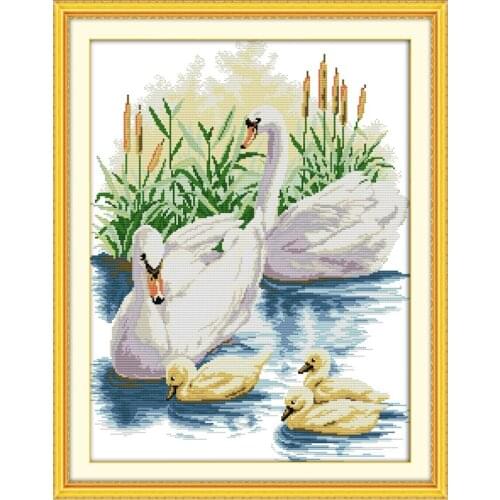 Swan family Printing pattern Cross Stitch Kits Printed Canvas DMC Counted Cross-stitch set Embroidery Needlework Funny Gifts
