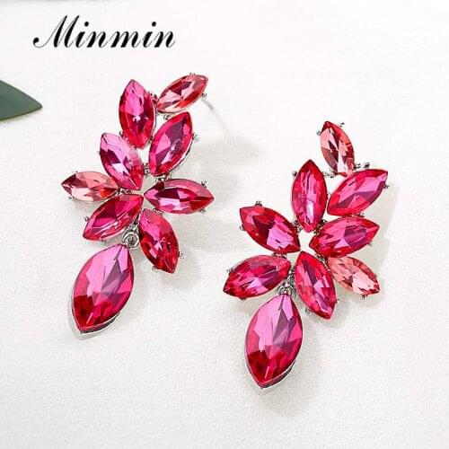 Minmin Pink / Silver Color Horse Eyes Crystal Wedding Drop Earrings Bridal Luxury Cute Teardrop Earrings Fashion Jewelry MEH1689