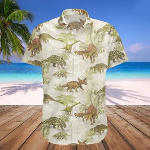 Fashion Mens Summer Hawaiian Shirt Tropical Dinosaur 3D Full Printed Shirt Unisex Harajuku Casual Hawaiian Shirt
