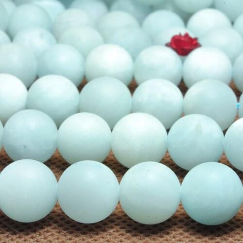 Natural Blue Aquamarine Matte Round Loose Beads Wholesale Gemstone Semi Precious Stone Bracelet Necklace Diy Jewelry Making 15"