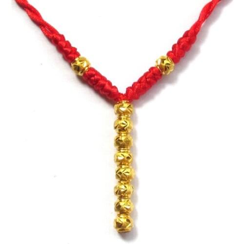 New Arrival Pure 24K Yellow Gold Necklace Handmade Weave Red String Beads Necklace 1.5g