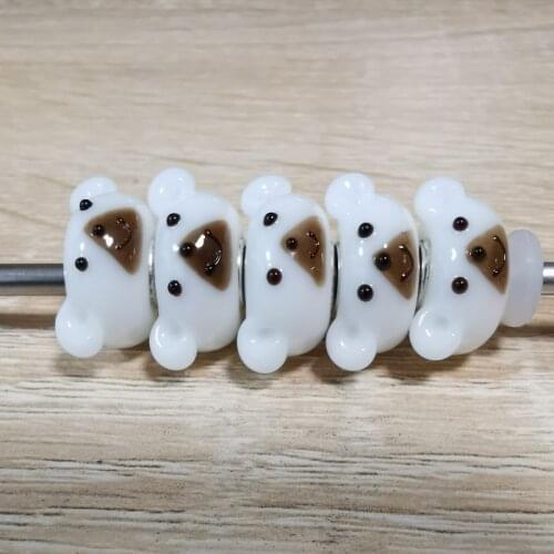 Authentic 925 Sterling Silver White Bear Murano Glass Beads Charms Fit For European Original Bracelets & Necklace DIY Beads Cute