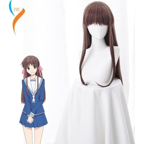 FRUITS BASKET Tohru Honda Cosplay Costume Wigs Long Straight Brown Party Hair Props Lolita girl Halloween Synthetic Hair + Cap
