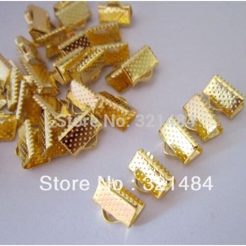 Gold plated 13mm 1000X Leather Ribbon Cord Cap Finish Clamps Clasp Clips Crimp beads Crimp Ends