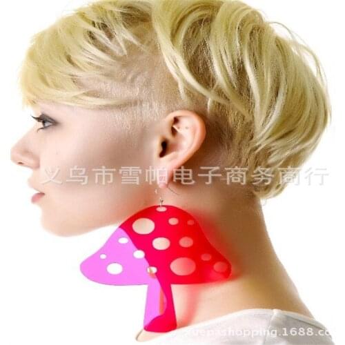 Pink Statement earrings fashion jewelry cute mushroom plant pendant big punk style earring women accessories Europe United State