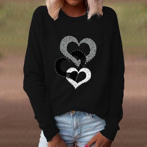 Womens Shirts Harajuku Cross Heart Love Print Pullover O Neck Loose Long Sleeve Casual Blouse Top Spring Autumn платье женское
