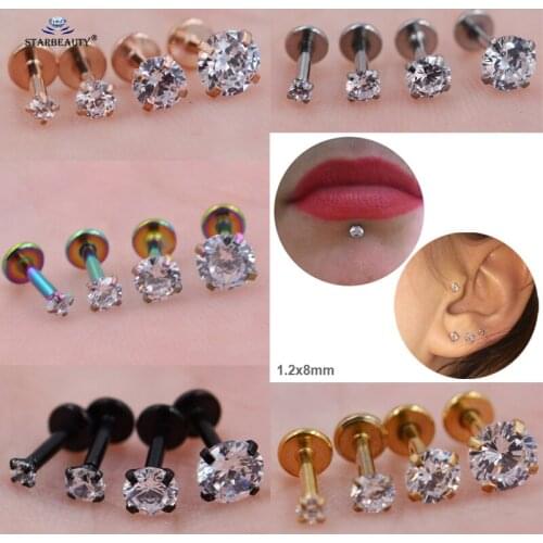Starbeauty 1pc 1.2x8mm Round Clear Crystal Nose Piercing Tragus Labret Ear Piercing Helix Earrings Lip Piercing Nariz Nose Ring