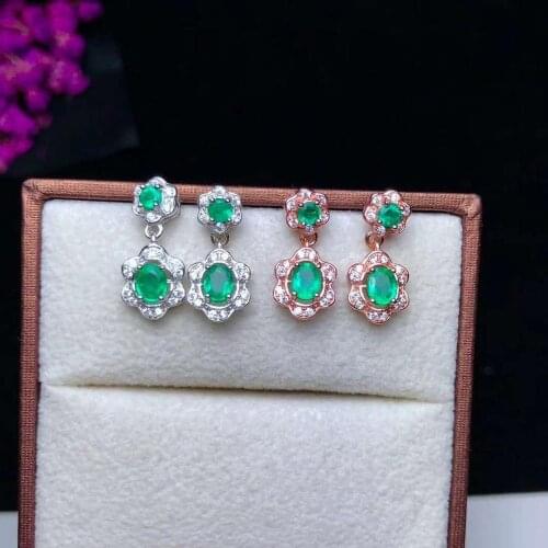 Natural Real Emerald Earring 925 Silver sterling Fine Charm Jewelry for Women Wedding Party Earring