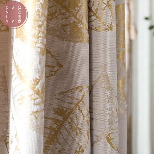 80%-90% Blackout Curtains for Living Room Modern Yellow Leaves Pattern Exquisite Window Drapes for Bedroom Customizable