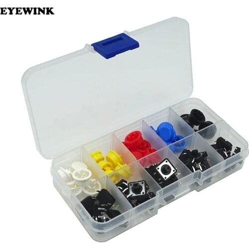 EYEWINK 25PCS Tactile Push Button Switch Momentary 12*12*7.3MM Micro switch button + 25PCS Tact Cap(5 colors) for Arduino