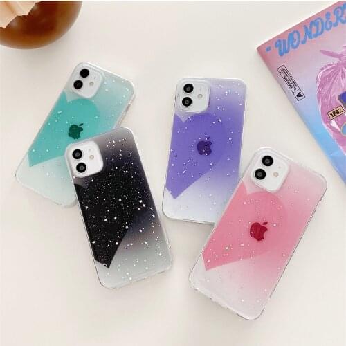 Ultra Thin Epoxy Phone Case for iPhone 11 12 Pro Max XS XR Mini SE 2020 7 8 Plus Transparent Gradient Love Glitter Bling Cover